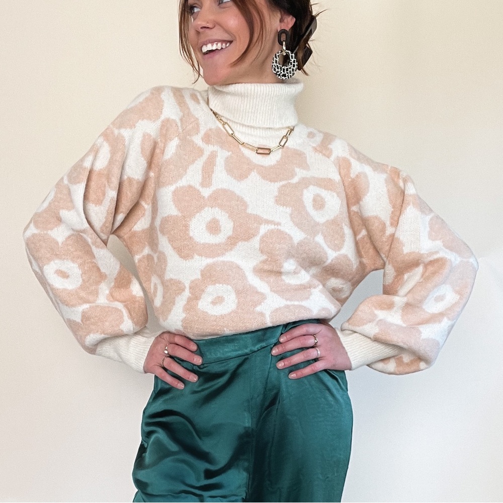 Floral Print Turtleneck Sweater